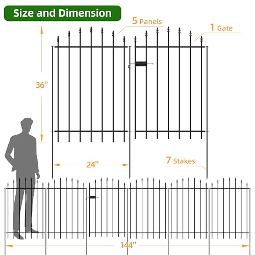 36" x 12' No Dig Metal Garden Fence with Gate