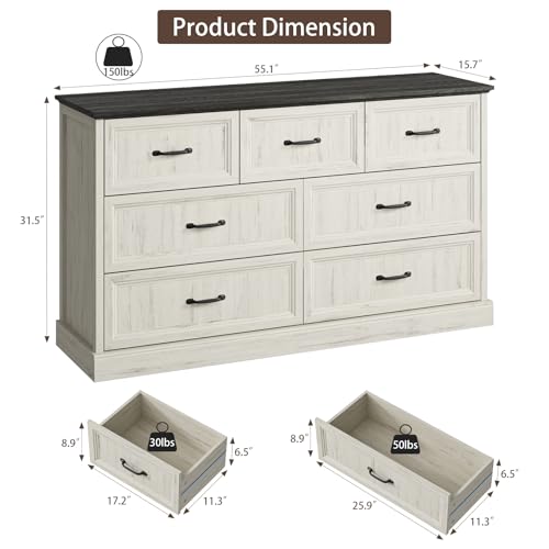 Farmhouse 7 Drawer Dresser for Bedroom