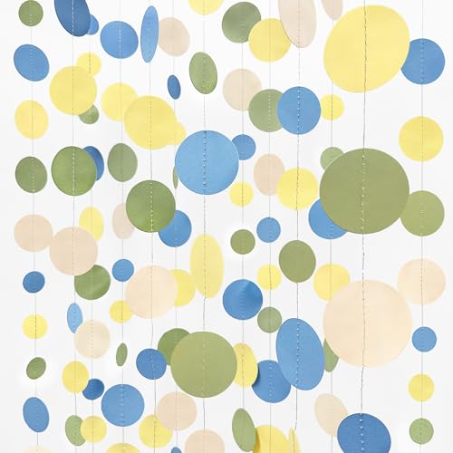 Sage Green Dusty Blue Yellow Beige Polka Dots Garlands Olive Green Macaron Yellow Dusty Blue Sand White Cream Nude Hanging Paper Circle Dots Streamer for Birthday Wedding Shower Party Decorations