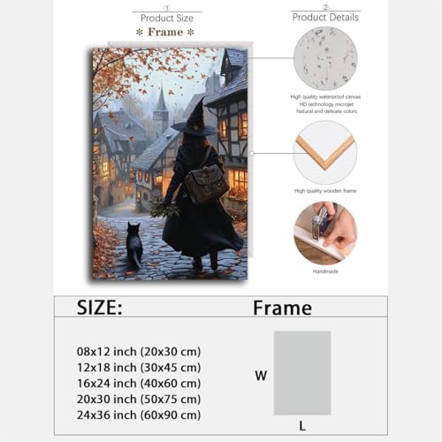 Autumn Witch And Black Cat Picture Wall Decor