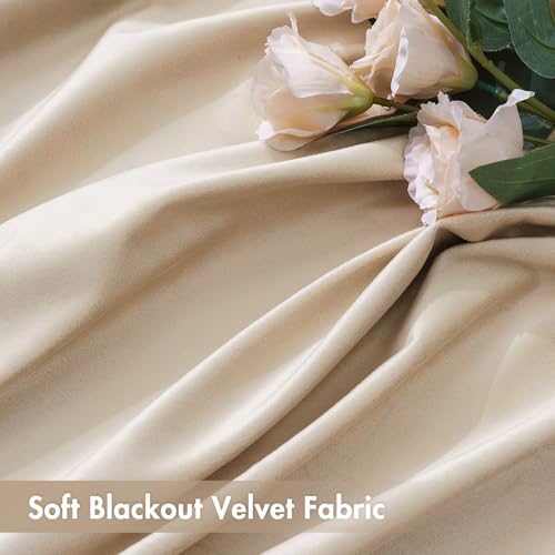 Beige Blackout Velvet Curtains Drapes 96 Inch Long 52"x96" Bedroom (2 Count)