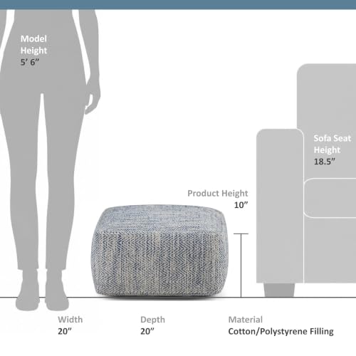 Nate 20" Wide Square Pouf in Blue Handwoven Cotton