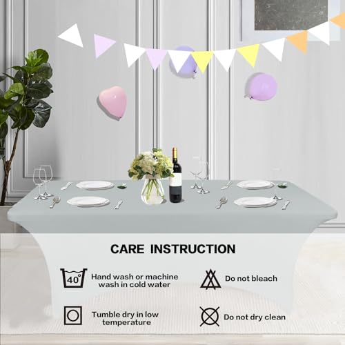 8FT Table Cloth for Rectangular Spandex Grey Table Cover