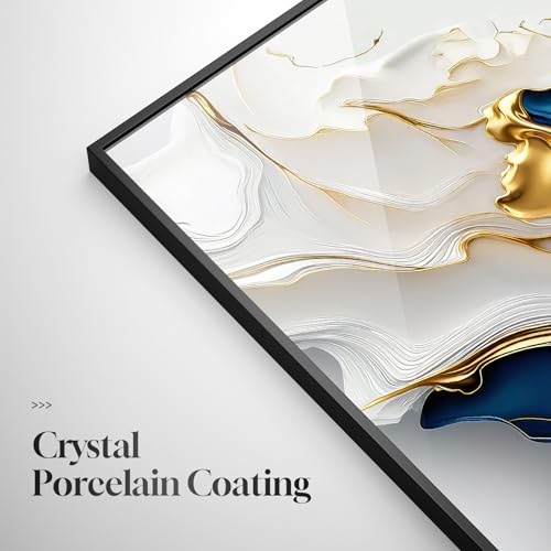 Extra Large Framed Blue White and Gold Abstract Wall Art