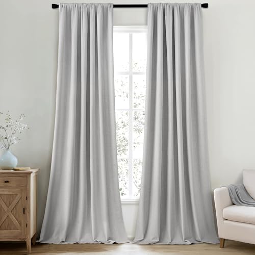 100% Blackout Back Tab Pleat Linen Curtains 50" Wx90 L (2 Count)