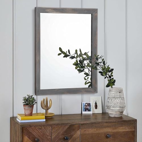 Wooden Mirror Rectangle Rustic Mirrors for Wall Decorative for Bedroom Bathroom Living Room Entryway Hanging Home Decor 20"x16"