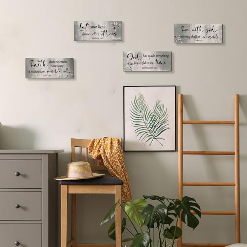 4 Pieces Black Silver Bathroom Decor Bible Verses Wall Art Wooden Abstract Office Christian Wall Sign Religious Art for Women Office Home Bedroom Living Room (4 Count)