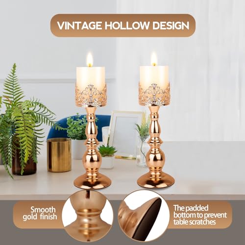 Candle Holders for Pillar Candles Gothic Gold Vintage Tall Candle Holders Set of 2 Decorative Large Table Centerpieces Candle Stand Decor (2 Count)