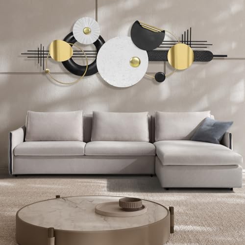 Lucky Large Modern Abstract Metal Wall Art Decor 59.1" x 21.3" Modern Geometric Abstract Wall Sculptures Circle Hanging Wall Decor for Indoor Outdoor Living Room Dinning Room Bedroom Entryway