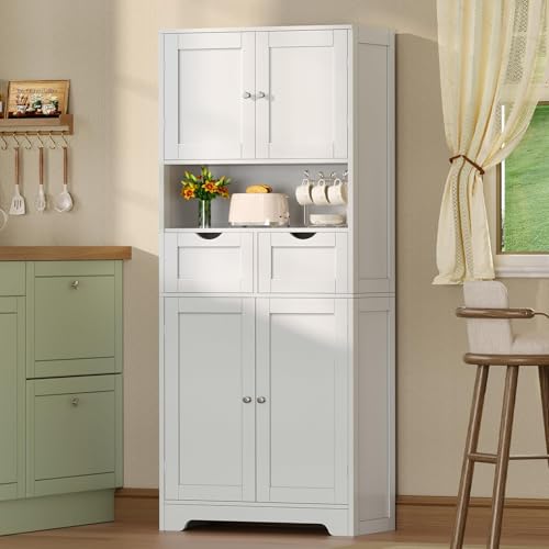 Tall Storage Cabinet with Adjustable Shelf & 2 Drawers