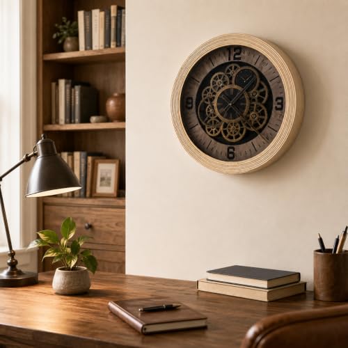 Real Moving Gears Wall Clock Large Farmhouse Clocks for Living Room Decor