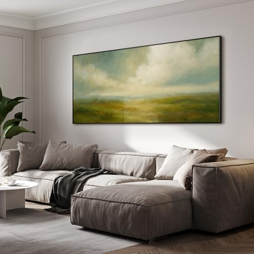 36"x72" Extra Large Framed Wall Art Soft Pastel Hills Dreamy Landscape Illustration for Home Living Room Bedroom Decor