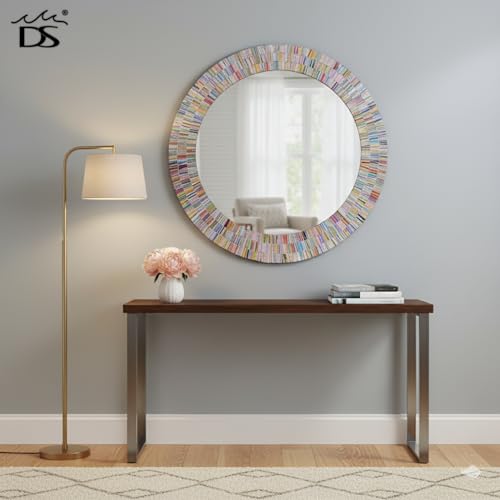 24" Round Rainbow Mosaic Wall Mirror
