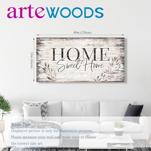 Home Sweet Home Wall Art Sign Large Dark Brown Farmhouse Wall Sign for Living Room Decoration Wooden Board Design Canvas Prints Modern Rustic Artwork Leaf Pictures Wall Decor 24" x 48"