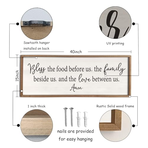 Dining Room Sign Wall Decor Bless the Food Before Us 40"X15" Wood White