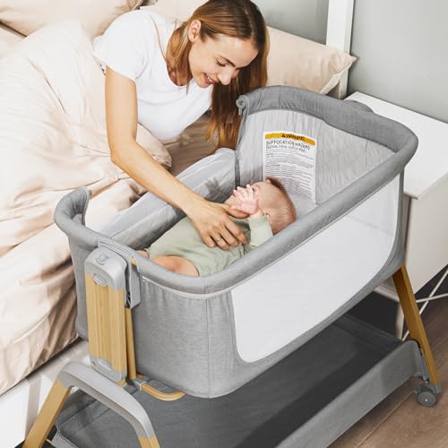 3-in-1 Baby Bassinet, Bedside Sleeper, Rocking Mode, Wheels, Grey