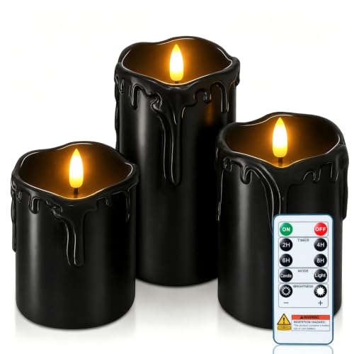 Black Drip Real Wax Flameless Candles with Remote Timer