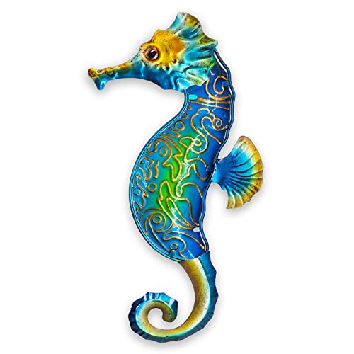 Seahorse Sea Wall Decor Outdoor Metal Garden Hanging Art Glass Sculptures Home Ocean Theme Decorations for Kitchen Bathroom and Pool