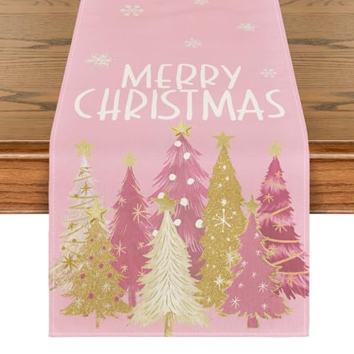 Pink Xmas Trees Table Runner Home Party Decor 13x120 Inch