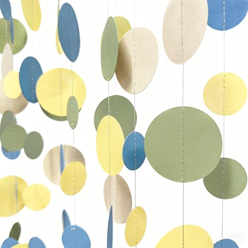 Sage Green Dusty Blue Yellow Beige Polka Dots Garlands Olive Green Macaron Yellow Dusty Blue Sand White Cream Nude Hanging Paper Circle Dots Streamer for Birthday Wedding Shower Party Decorations
