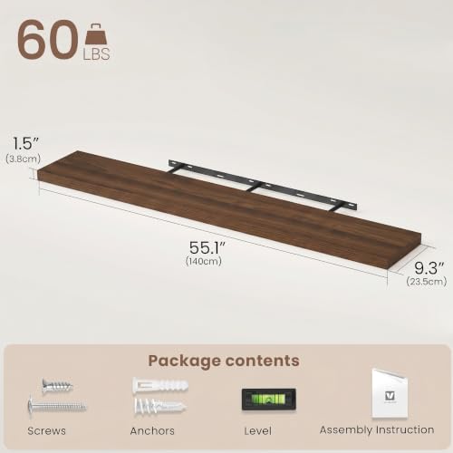 Floating Shelves 9 inch Deep 55”Long Set of 2 (2 Count)