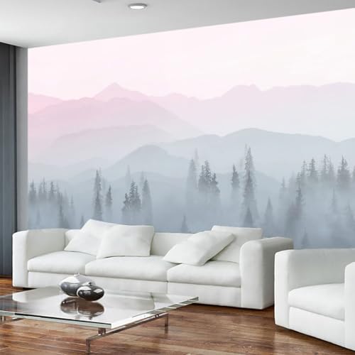 Misty Forest Mountains Nature Wallpaper for Interior Wall Decoration
