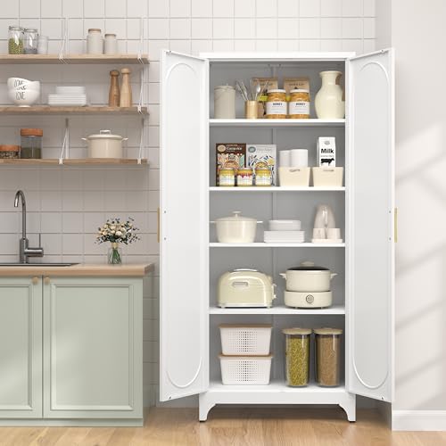 75" Tall Pantry Storage Cabinet with Doors and Adjustable Shelves