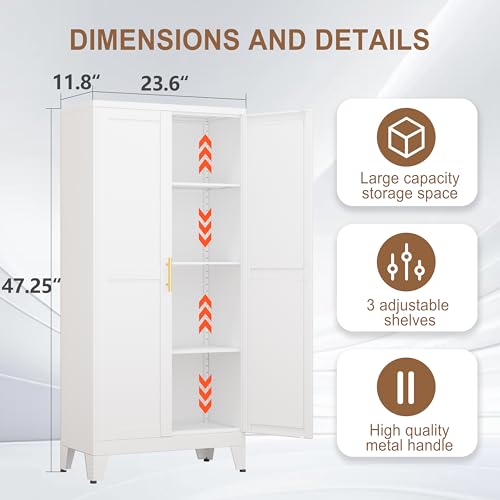 Metal Kitchen Pantry Storage Cabinet with 2 Doors and 3 Adjustable Shelves