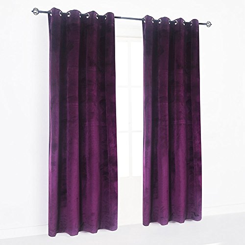 Set of 2 Velvet Flannel Room Darkening Blackout Curtains Panels Drapes Grommet 52 Wide by 108 Long Purple for Living Room (2 Count)
