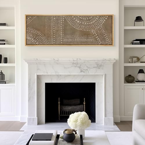 Large Framed Canvas Print Wall Art Abstract Dot Matrix Canvas Art in Earth Tones Antique Retro Fine Art Illustrations Decorative Colorful for Bedroom