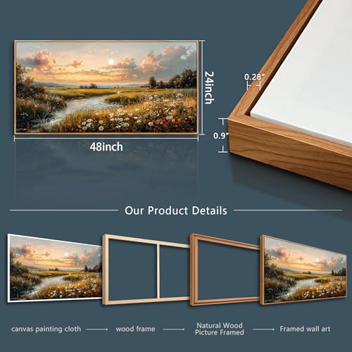 Large Wood Framed Wall Decor For Living Room Canvas Wall Art For Office Modern Wall Decorations For Bedroom Sunset Landscape Painting Farmhouse Pictures Artwork Room Home Decor 24x48 In