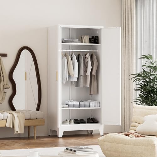 71'' Farmhouse Metal Wardrobe Cabinet with Hanging Rod