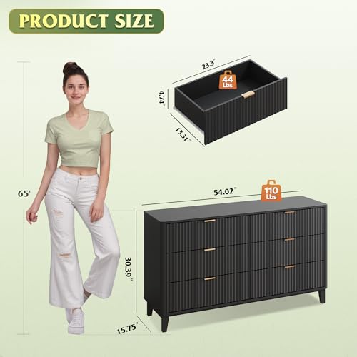 Fluted Dresser for Bedroom with 6 Drawers