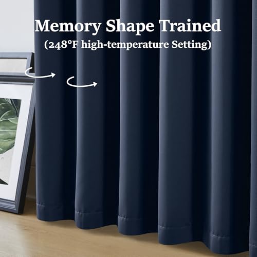 Navy Blue Pinch Pleated Blackout Curtains 108 Inches Long