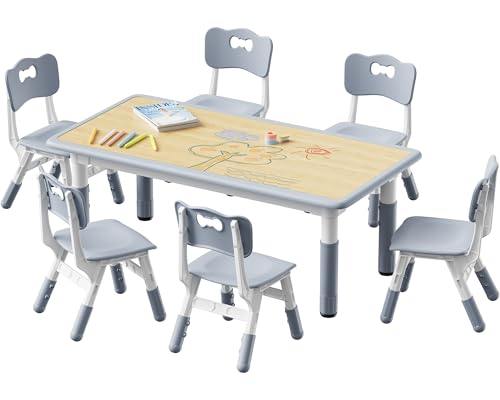 Height Adjustable Toddler Table and 6 Chairs Set