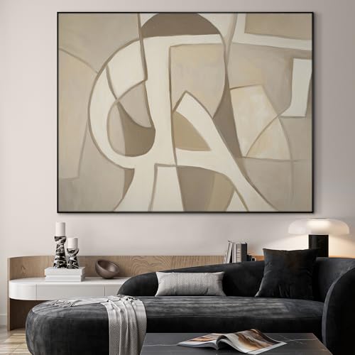 36"x46" Extra Large Framed Wall Art Neutral Abstract Geometric in Mid