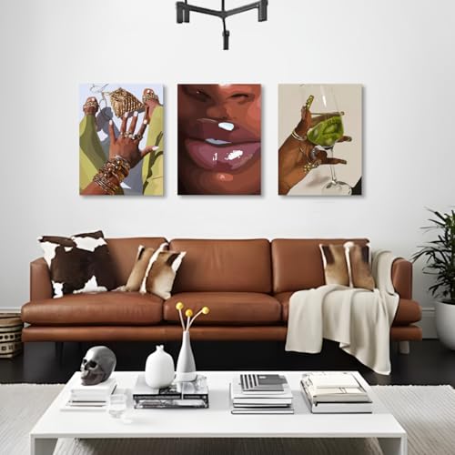 Wrapped Canvas Fashion Black Woman Wall Art Set of 3 (3 Count)