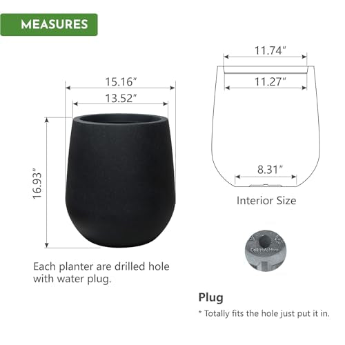 16.9" H Large Tall Plastic Black Planter w