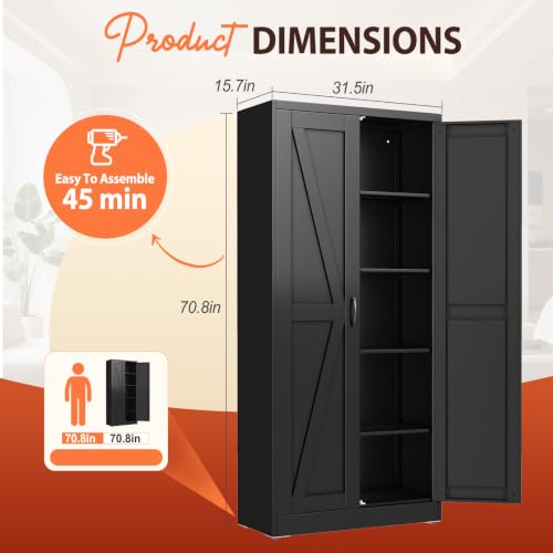71" Black Metal Storage Pantry Cabinet