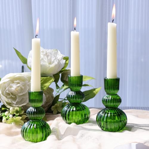 3pcs Green Taper Candle Holders (3 Count)