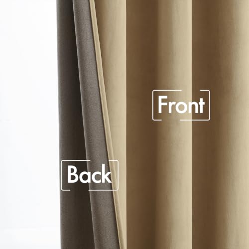 Beige Velvet Pinch Pleat Blackout Curtains W52 X L108 Inches