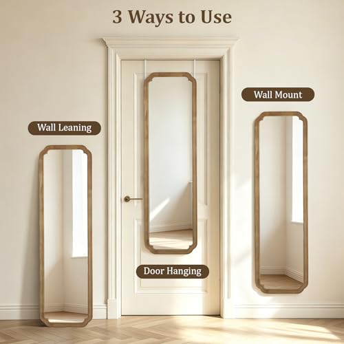 48" x 14" Full Length Door Mirror with Rustic Rounded Corner Wood Frame