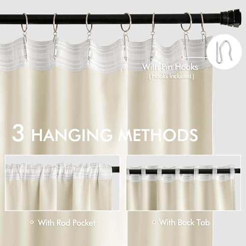 Birch Back Tab Blackout Curtains 52x96 Inch Long 2 Panels Set (2 Count)