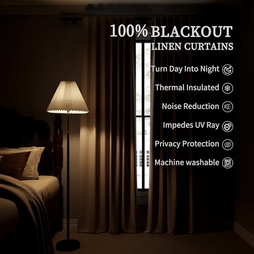 100% Blackout Linen Curtains for Bedroom 90 inches Long (2 Count)
