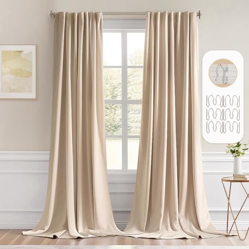 Beige Back Tab Blackout Curtains 52x102 Inch Long 2 Panels Set (2 Count)