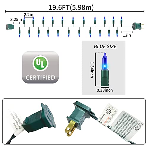Green Wire Blue Incandescent Bulb 100 Mini String Lights for Indoor Christmas Tree Garland Birthday Wedding Party Festival Decoration (100 Count)
