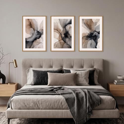 Abstract Brown Marble Framed Canvas Wall Art Set