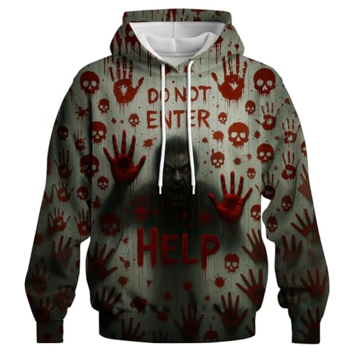 Bloody Handprint Hoodie for Men Halloween Horror Sweatshirts