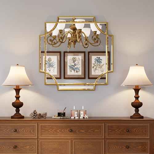 26"x26" Gold Foil Scalloped Edge Decorative Vanity Wall Mirror