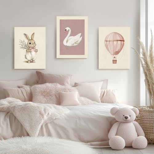 Wrapped Canvas Pink Cute Bunny Nursery Wall Art Set of 3 (3 Count)